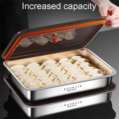 KACHEEG 304 Stainless Steel Refrigerator Dumpling Storage Sealed Box (No FDA)