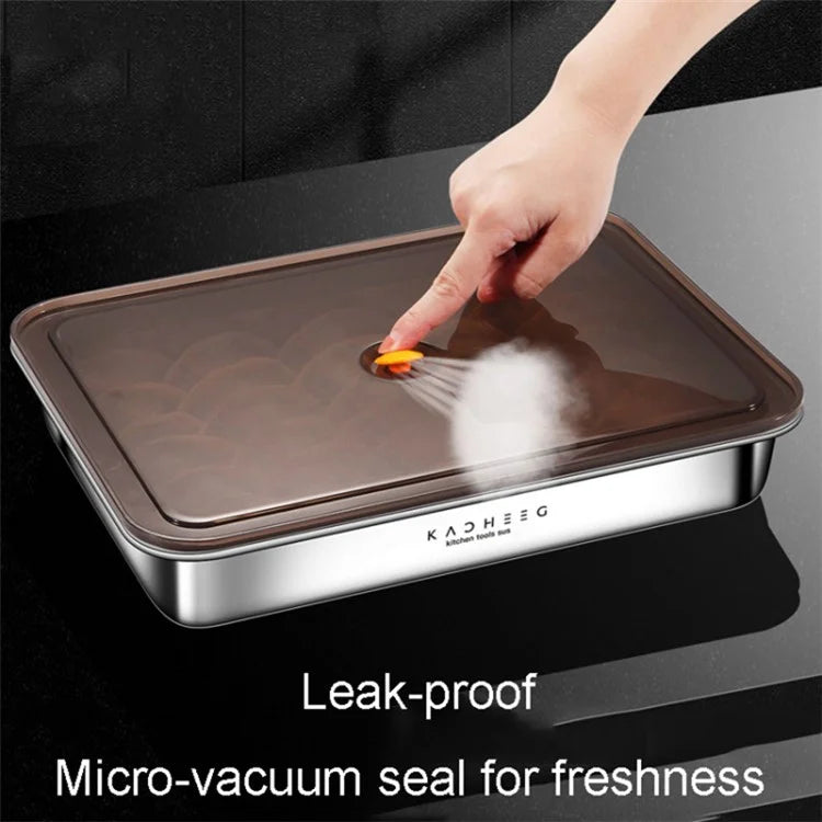 KACHEEG 304 Stainless Steel Refrigerator Dumpling Storage Sealed Box (No FDA)
