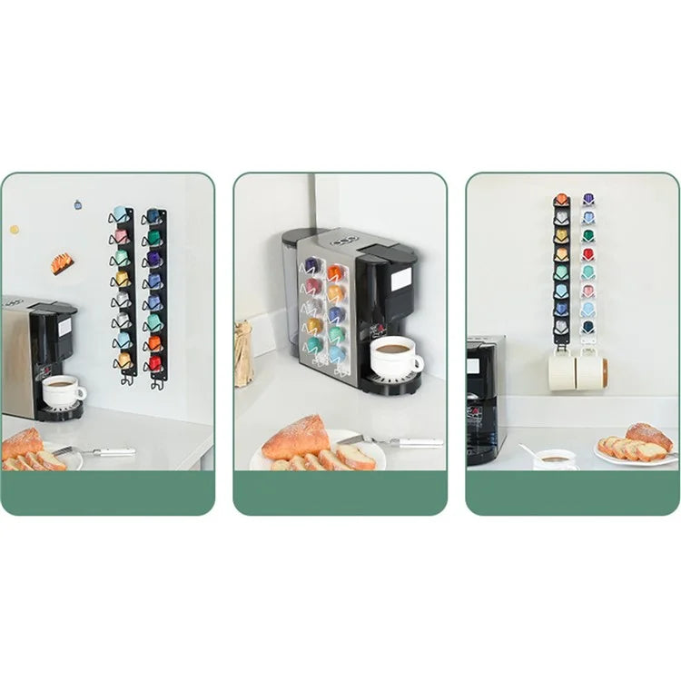 Magnetic Wall-Mounted Coffee Capsule Holder Carbon Steel Storage Rack, Long Style