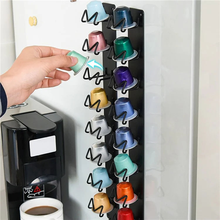 Magnetic Wall-Mounted Coffee Capsule Holder Carbon Steel Storage Rack, Long Style