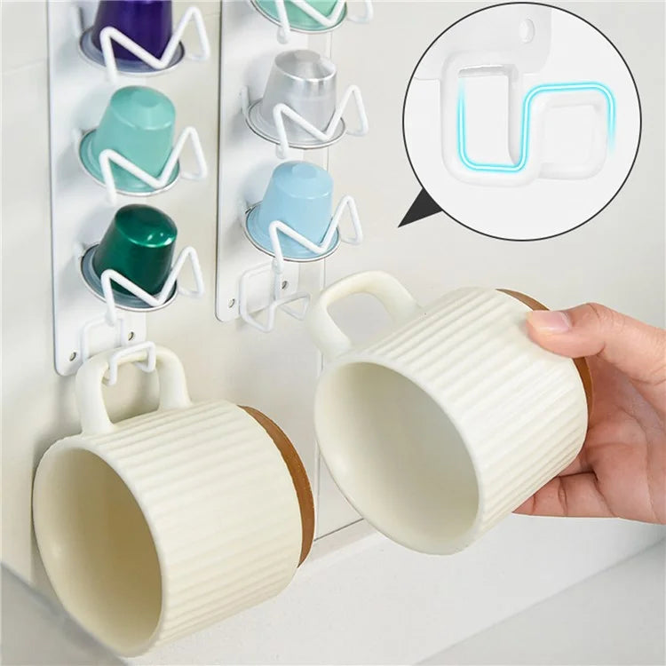 Magnetic Wall-Mounted Coffee Capsule Holder Carbon Steel Storage Rack, Long Style