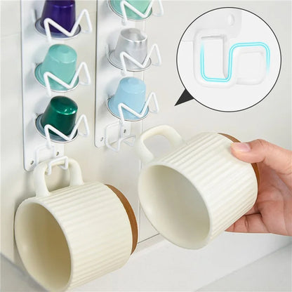 Coffee Capsule Holder Adhesive Wall-Mounted Rack Carbon Steel Shelf, Short Style