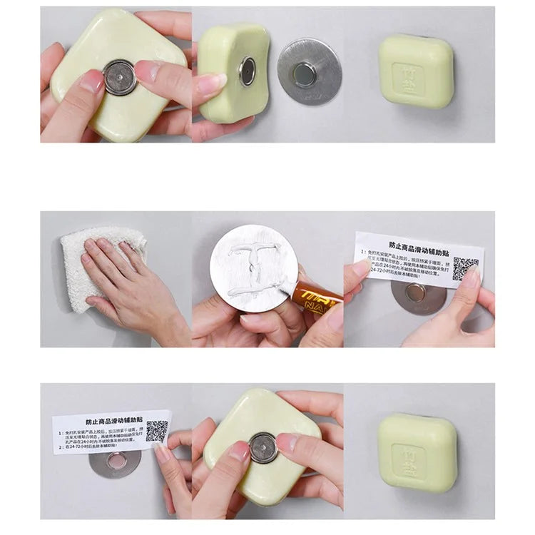 Adhesive Wall-Mounted Soap Rack Stainless Steel Magnetic Bathroom Soap Holder