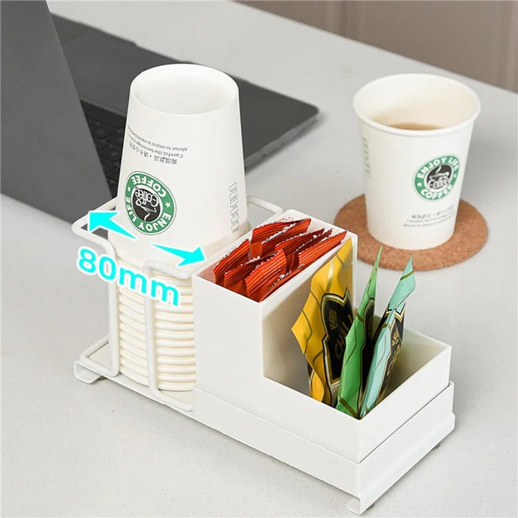 Titanium Steel+PP Desktop Disposable Paper Cup Storage Rack with Coffee Tea Bag Storage Box