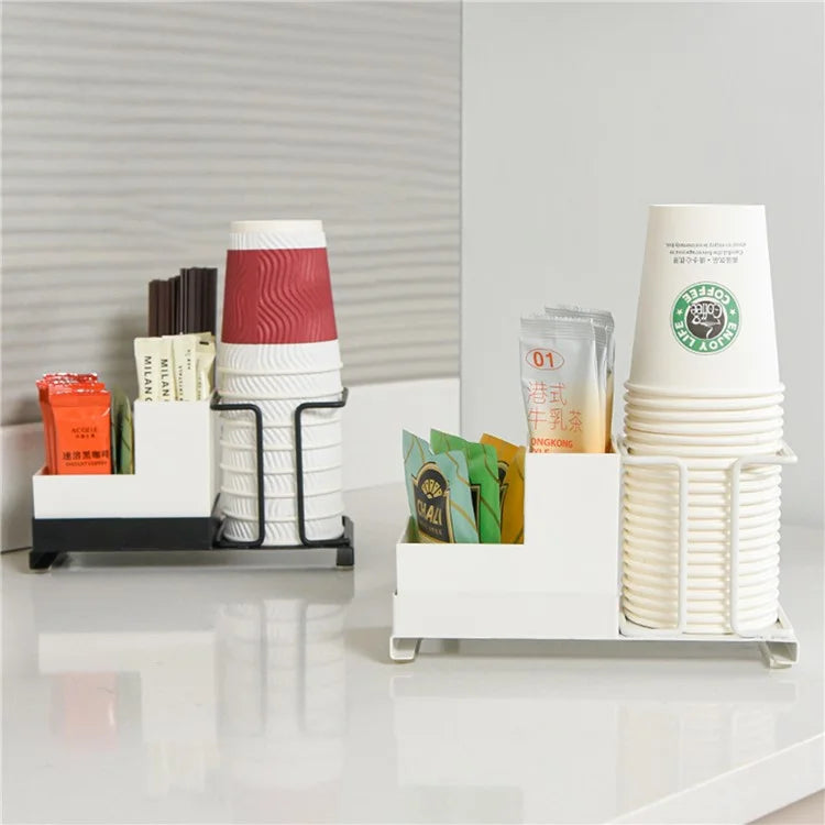 Titanium Steel+PP Desktop Disposable Paper Cup Storage Rack with Coffee Tea Bag Storage Box