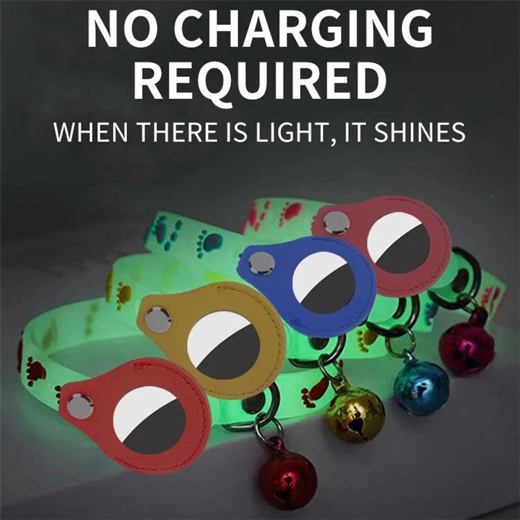 Cat Silicone Collar with Leather Case for AirTag Tracker, Pet Neck Strap with Bell