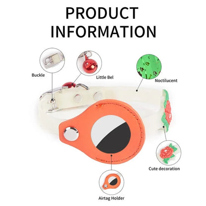 Cat Silicone Collar with Leather Case for AirTag Tracker, Pet Neck Strap with Bell