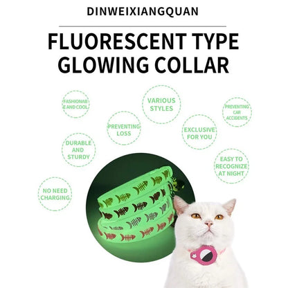 Cat Silicone Collar with Leather Case for AirTag Tracker, Pet Neck Strap with Bell