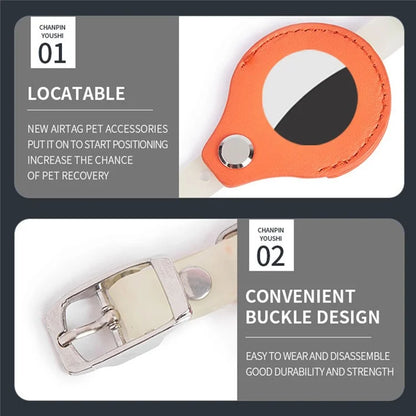 Cat Silicone Collar with Leather Case for AirTag Tracker, Pet Neck Strap with Bell