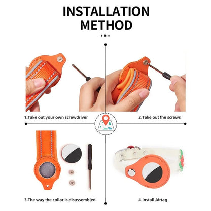 Cat Silicone Collar with Leather Case for AirTag Tracker, Pet Neck Strap with Bell