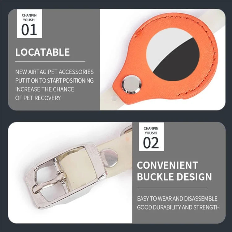 Cat Silicone Collar with Leather Case for AirTag Tracker, Pet Neck Strap with Bell