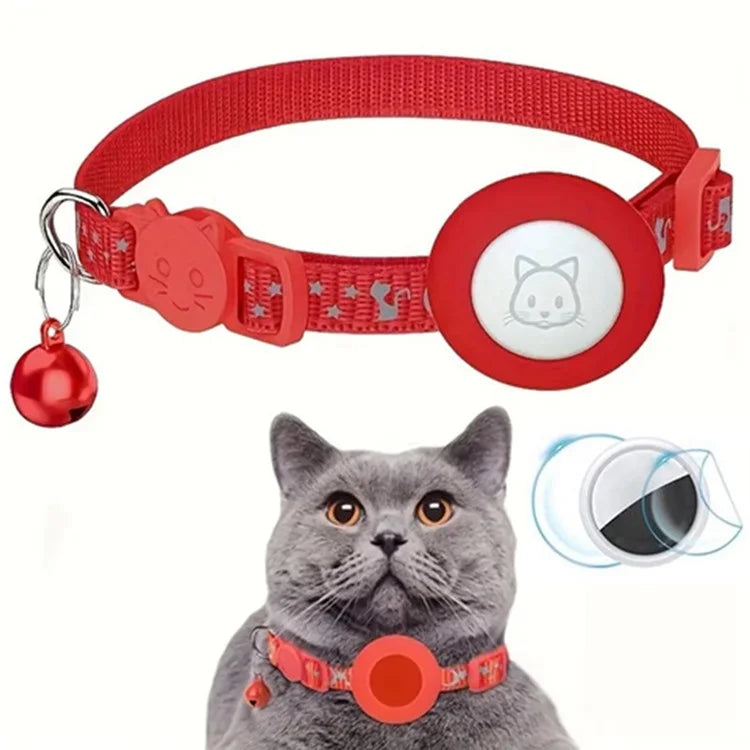 Reflective Nylon Pet Collar with Silicone Case for AirTag Bluetooth Tracker Protective Film
