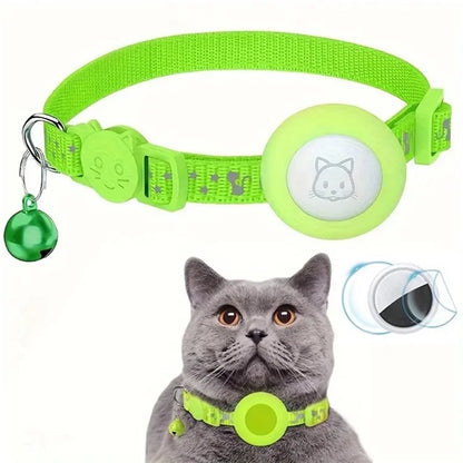 Reflective Nylon Pet Collar with Silicone Case for AirTag Bluetooth Tracker Protective Film