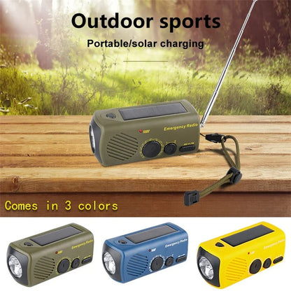 AZ-801 Multi-functional Outdoor Emergency LED Light Hand Crank Solar Power Radio Flashlight
