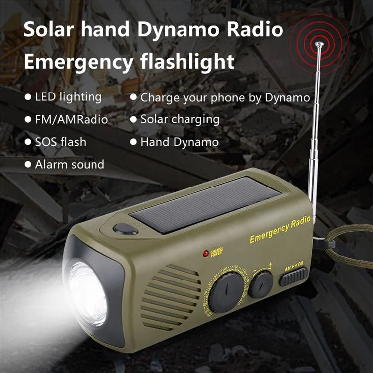 AZ-801 Multi-functional Outdoor Emergency LED Light Hand Crank Solar Power Radio Flashlight