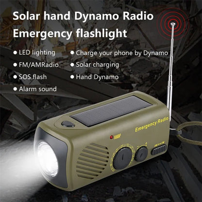 AZ-801 Multi-functional Outdoor Emergency LED Light Hand Crank Solar Power Radio Flashlight