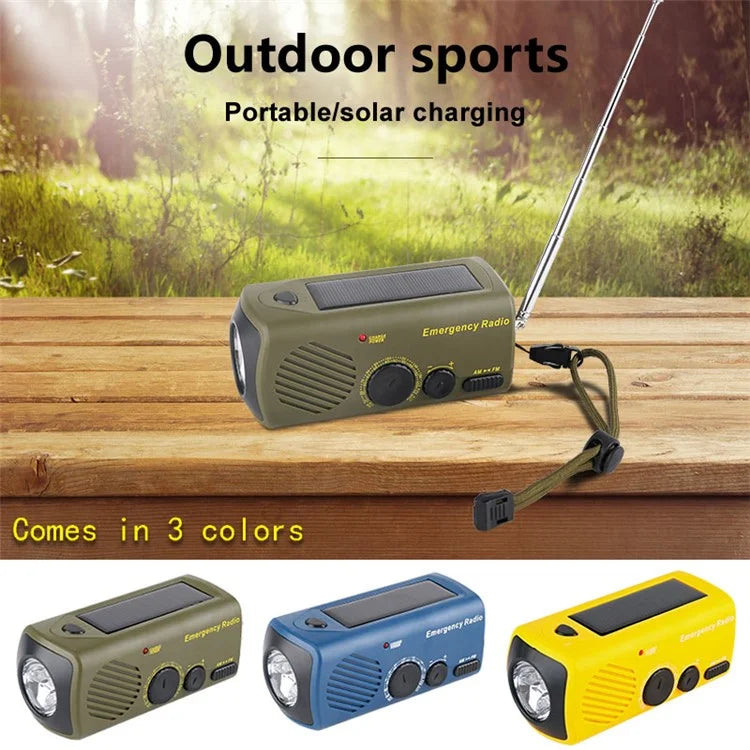 AZ-801 Multi-functional Outdoor Emergency LED Light Hand Crank Solar Power Radio Flashlight