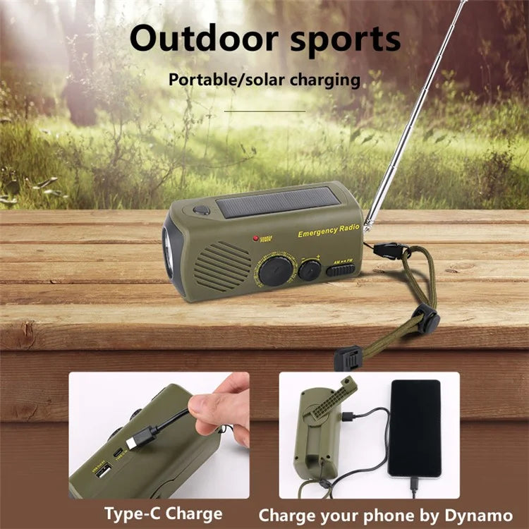 AZ-801 Multi-functional Outdoor Emergency LED Light Hand Crank Solar Power Radio Flashlight