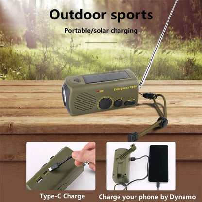 AZ-801 Multi-functional Outdoor Emergency LED Light Hand Crank Solar Power Radio Flashlight