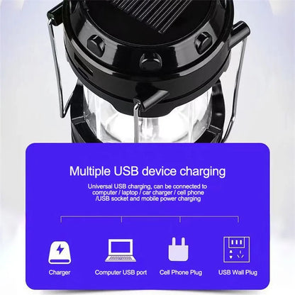 Solar Camping Light USB Charging LED Tent Lantern Lamp Phone Power Bank