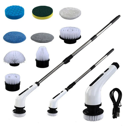 Long Handle Electric Spin Brush Cordless Shower Scrubber with 9 Replacement Heads