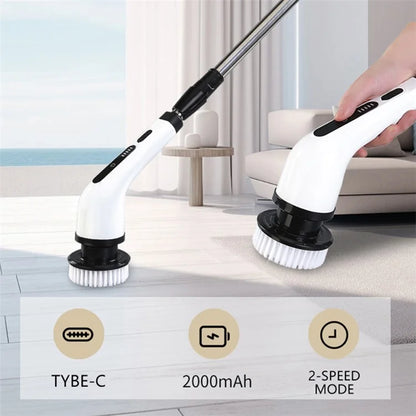 Long Handle Electric Spin Brush Cordless Shower Scrubber with 9 Replacement Heads