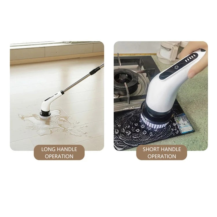 Long Handle Electric Spin Brush Cordless Shower Scrubber with 9 Replacement Heads