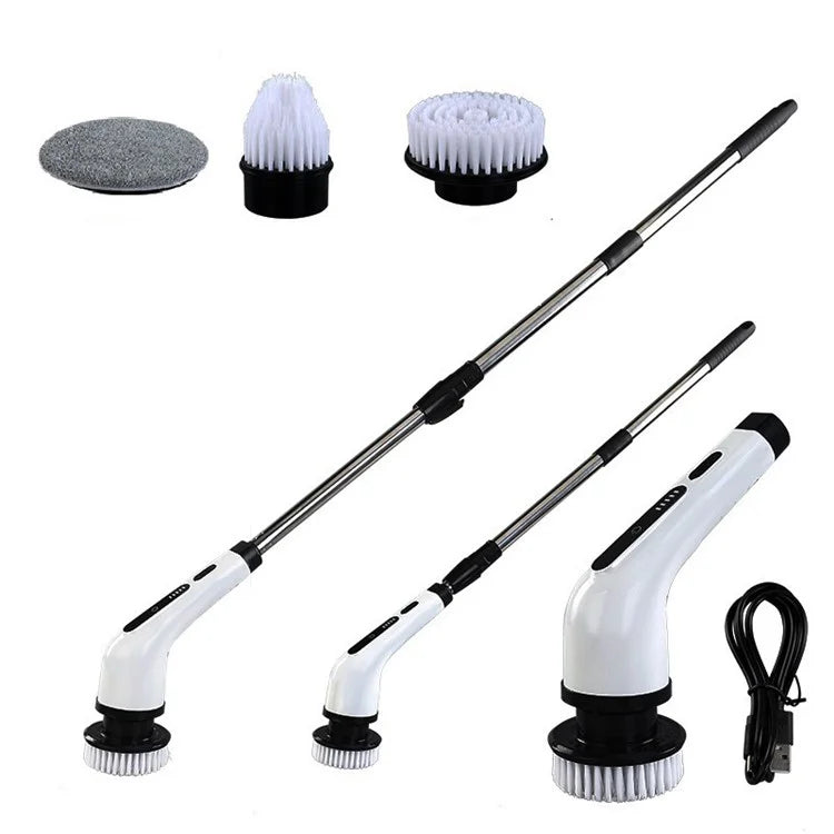 Long Handle Electric Spin Brush Cordless Shower Scrubber with 3 Replacement Heads