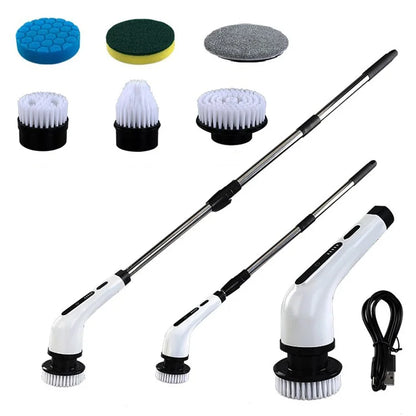 Long Handle Electric Spin Brush Cordless Shower Scrubber with 6 Replacement Heads