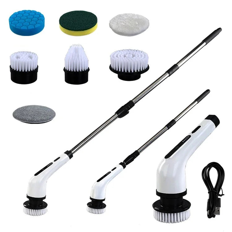 Long Handle Electric Spin Brush Cordless Shower Scrubber with 7 Replacement Heads