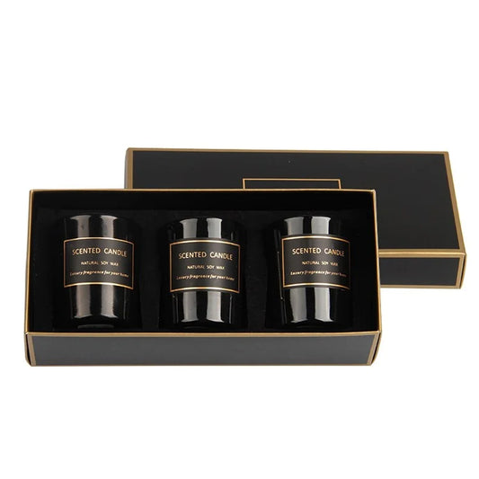 XY024 3Pcs Scented Candles Gift Set Soy Wax Aromatherapy Glass Candle Black Jar Candles