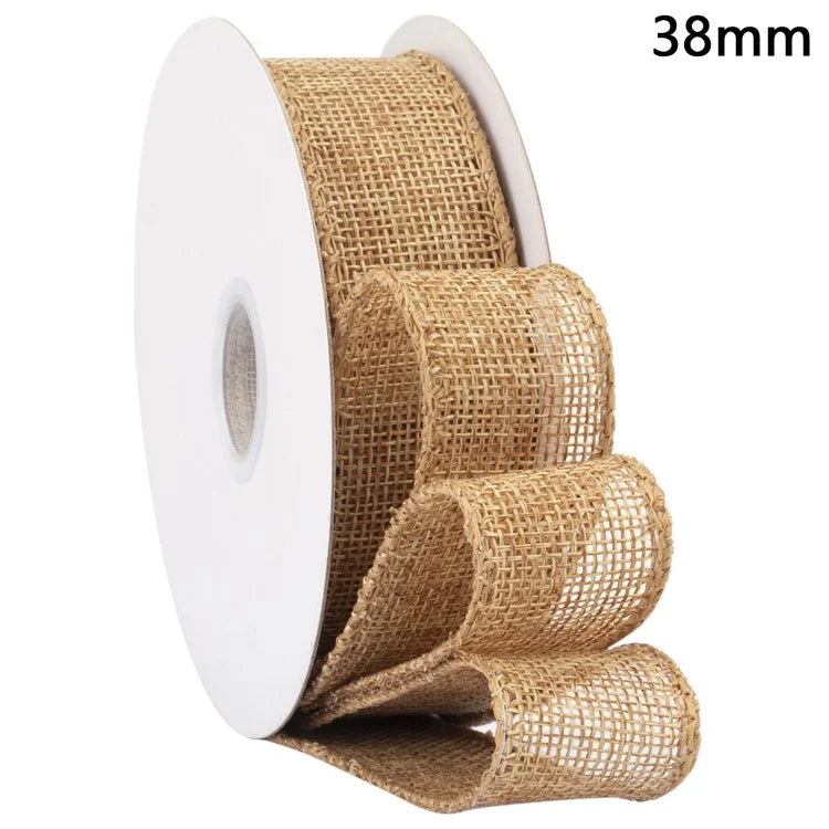 38mm Width Artificial Burlap Ribbon with Wired Edge Christmas Gift Packing DIY Crafts Wrapping Material