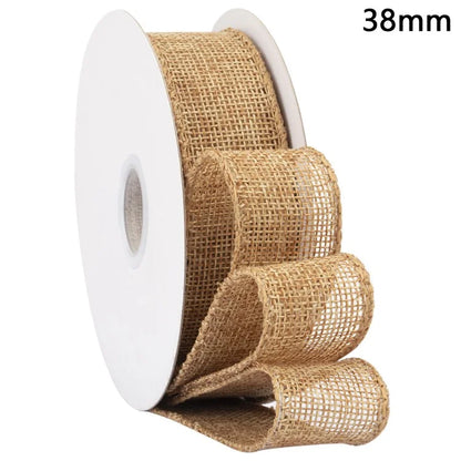 38mm Width Artificial Burlap Ribbon with Wired Edge Christmas Gift Packing DIY Crafts Wrapping Material