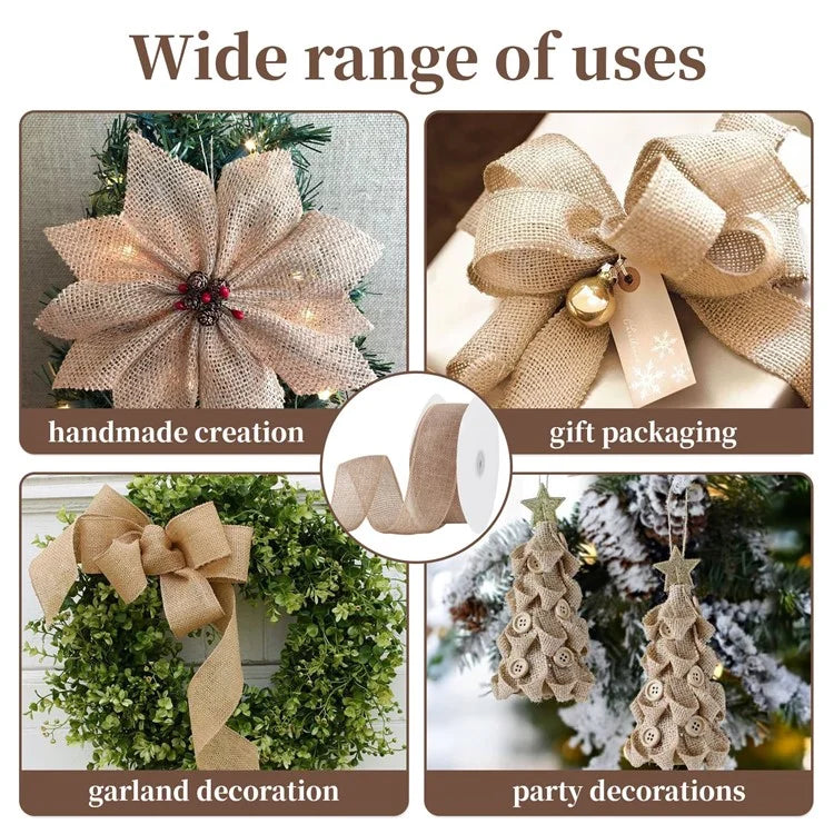 38mm Width Artificial Burlap Ribbon with Wired Edge Christmas Gift Packing DIY Crafts Wrapping Material