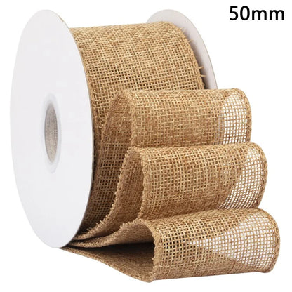 50mm Width Artificial Burlap Ribbon with Wired Edge Christmas Gift Packing DIY Crafts Wrapping Material