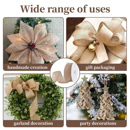 50mm Width Artificial Burlap Ribbon with Wired Edge Christmas Gift Packing DIY Crafts Wrapping Material