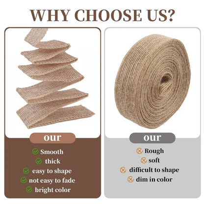 50mm Width Artificial Burlap Ribbon with Wired Edge Christmas Gift Packing DIY Crafts Wrapping Material