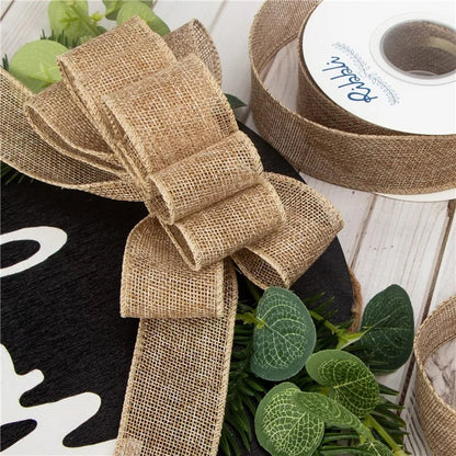 50mm Width Artificial Burlap Ribbon with Wired Edge Christmas Gift Packing DIY Crafts Wrapping Material