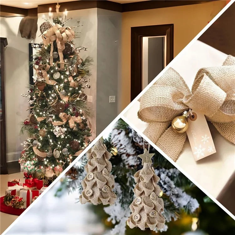 63mm Width Artificial Burlap Ribbon with Wired Edge Christmas Gift Packing DIY Crafts Wrapping Material