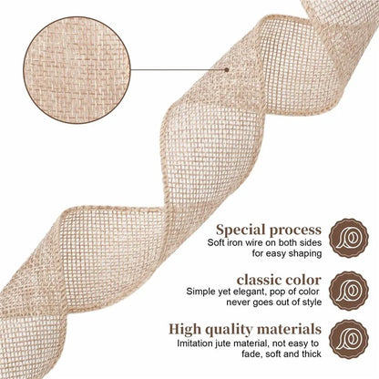 25mm Width Artificial Burlap Ribbon with Wired Edge Christmas Gift Packing DIY Crafts Wrapping Material