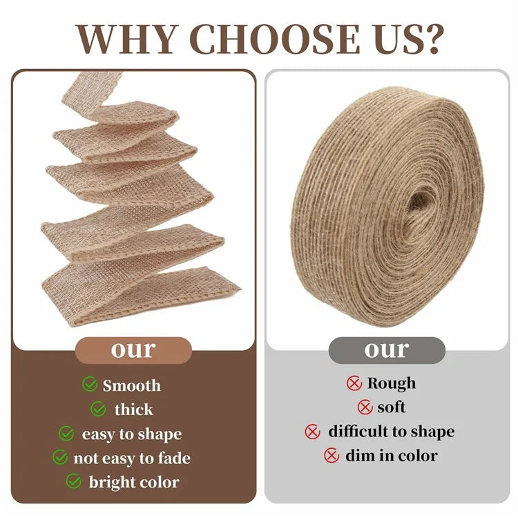 25mm Width Artificial Burlap Ribbon with Wired Edge Christmas Gift Packing DIY Crafts Wrapping Material