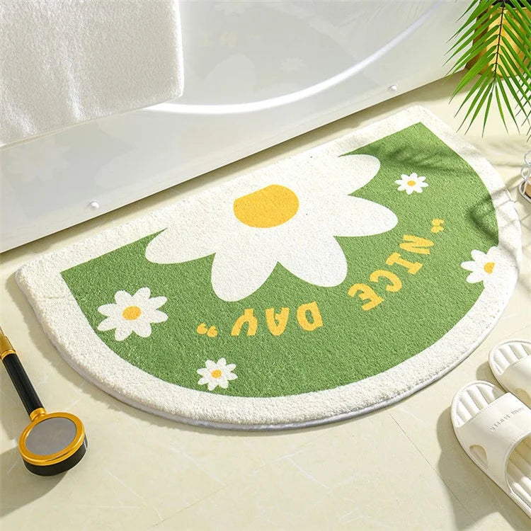 50*80cm Water Absorbent Bath Mat Furry Bathroom Rug Semicircle Floor Carpet