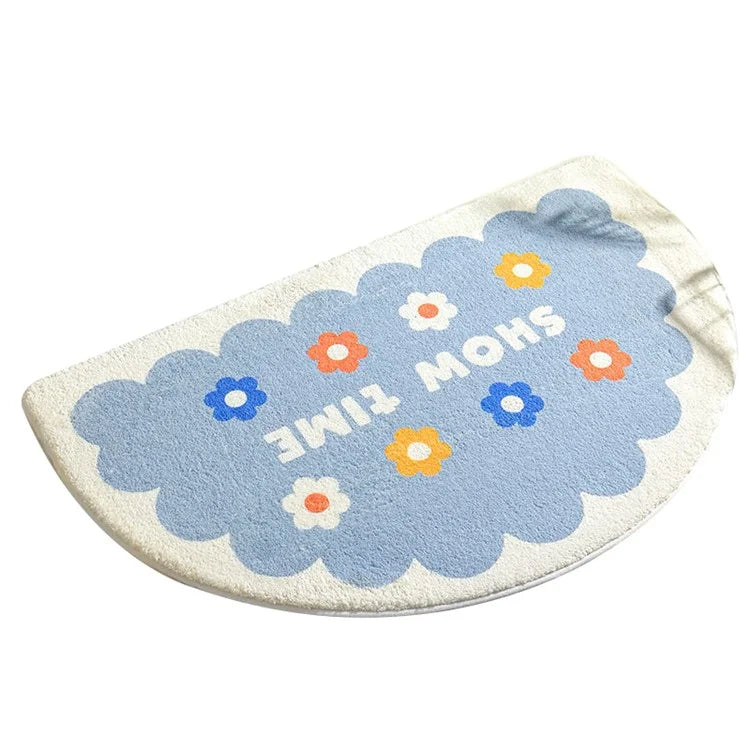 50*80cm Water Absorbent Bath Mat Furry Bathroom Rug Semicircle Floor Carpet