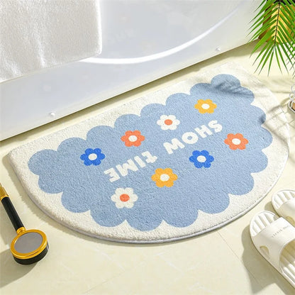 50*80cm Water Absorbent Bath Mat Furry Bathroom Rug Semicircle Floor Carpet