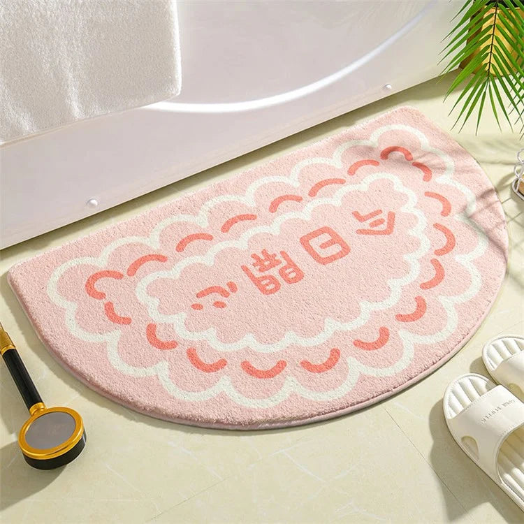 50*80cm Water Absorbent Bath Mat Furry Bathroom Rug Semicircle Floor Carpet