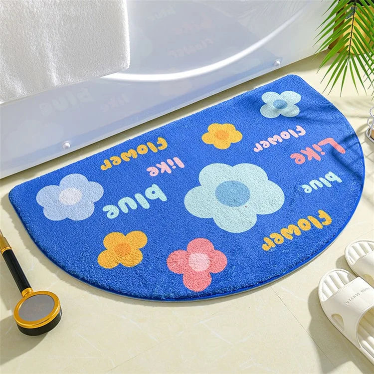 50*80cm Water Absorbent Bath Mat Furry Bathroom Rug Semicircle Floor Carpet