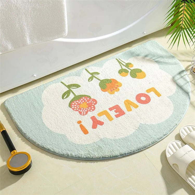 50*80cm Water Absorbent Bath Mat Furry Bathroom Rug Semicircle Floor Carpet