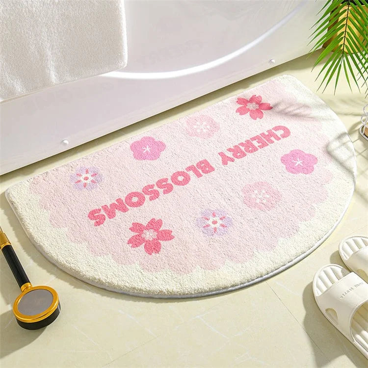 40*60cm Semicircle Bath Mat Furry Bathroom Rug Water Absorbent Floor Carpet