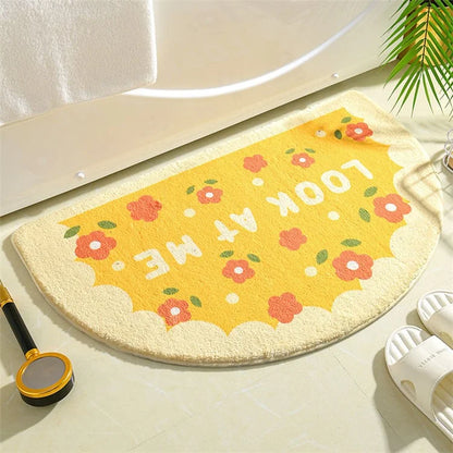 40*60cm Semicircle Bath Mat Furry Bathroom Rug Water Absorbent Floor Carpet