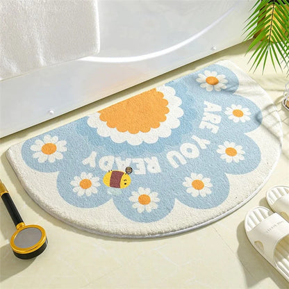 40*60cm Semicircle Bath Mat Furry Bathroom Rug Water Absorbent Floor Carpet